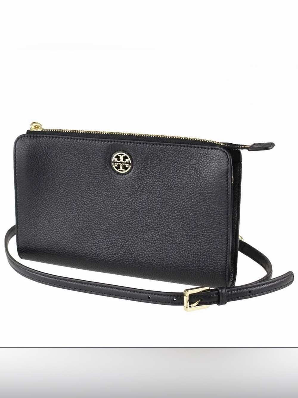 Tory Burch Black Pebbled Leather Wallet Crossbody New